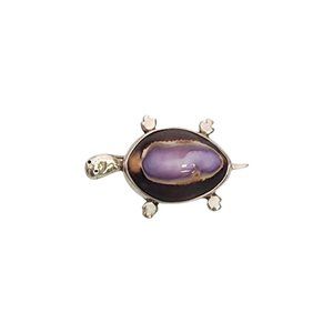Native American KA Sterling Silver Stone Turtle Pin #16494